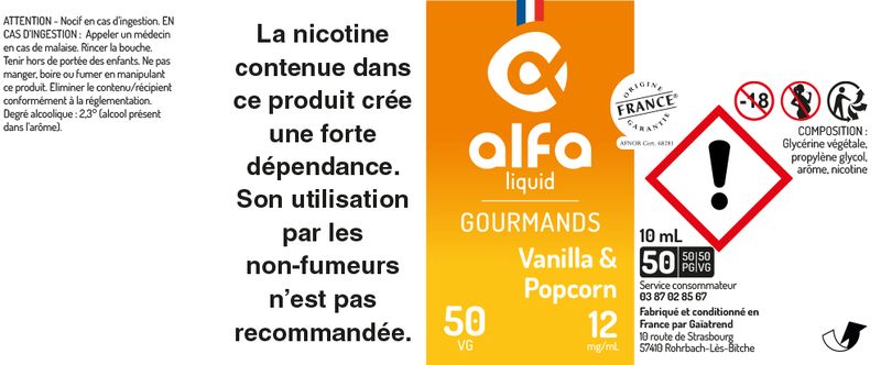 étiquette Vanilla Popcorn Alfaliquid 50vg